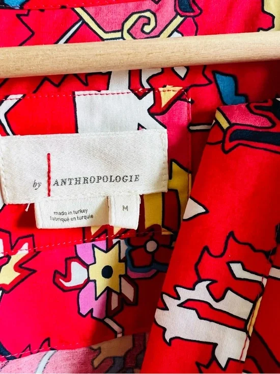 Anthropologie Maeve Somerset Maxi Dress M in Red Geo Floral Print Cotton Dress - Picture 5 of 11